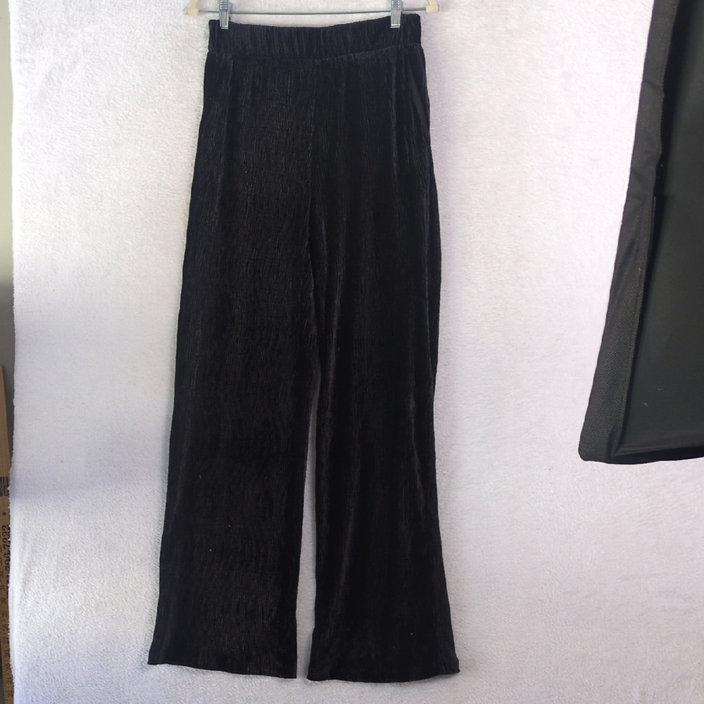 Forever 21 Womens Black Corduroy Wide Leg Long Trouser Pants Size M Tall